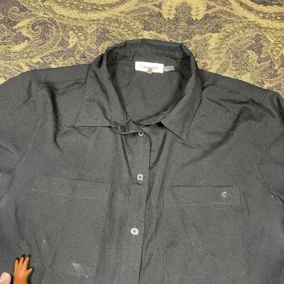 Calvin Klein Polyester Long Sleeve Button Up Black Top Womens Size Medium - Picture 2 of 8